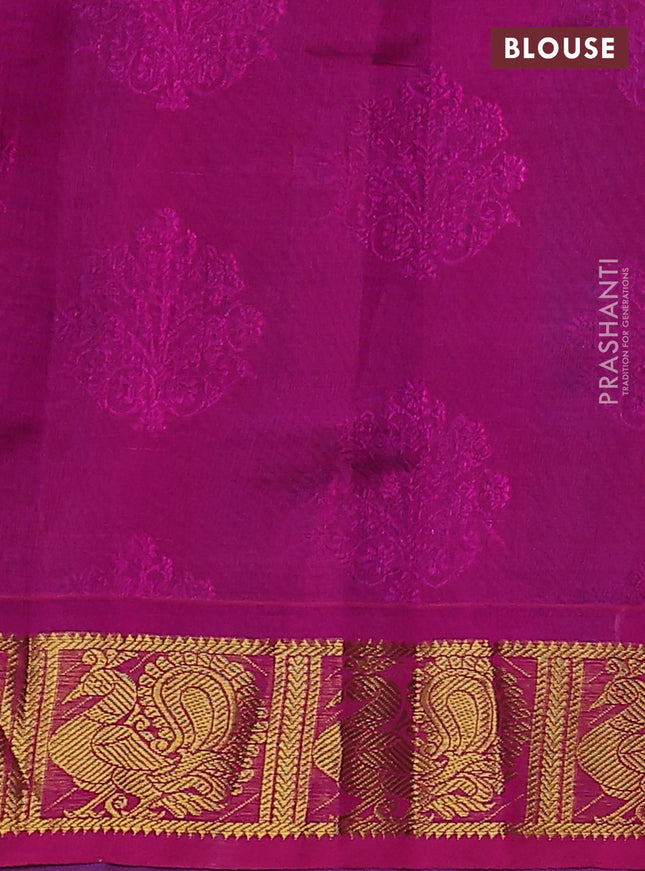 Silk cotton saree cs blue and pink with allover self emboss jacquard and zari woven border