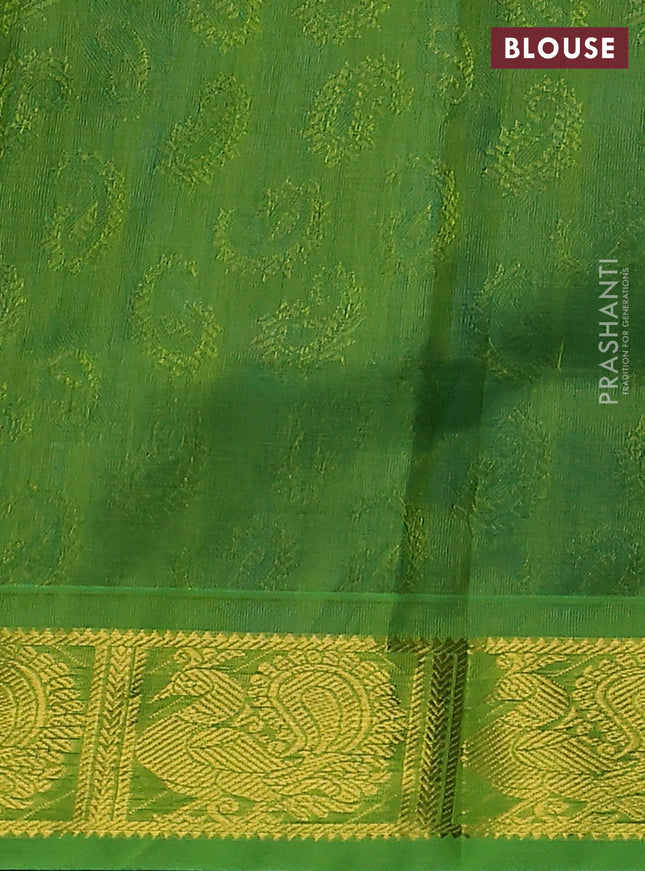 Silk cotton saree peacock blue and light green with allover self emboss jacquard and zari woven border