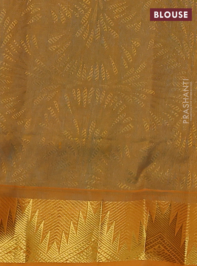 Silk cotton saree teal blue and mustard yellow with allover self emboss jacquard and zari woven border