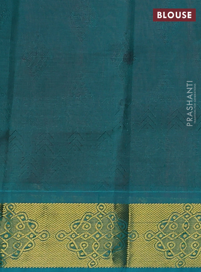 Silk cotton saree maroon and teal green with allover self emboss jacquard and zari woven border