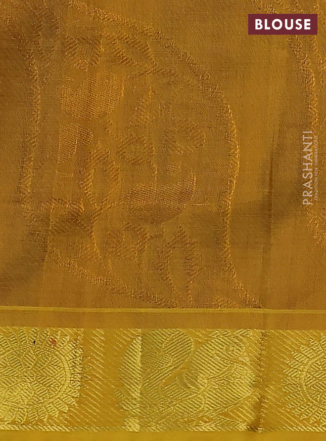 Silk cotton saree violet and mustard yellow with allover self emboss jacquard and zari woven border