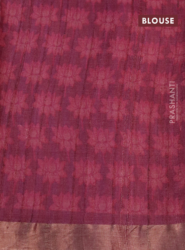 Banarasi tussar silk saree multi colour and maroon with digital prints and zari woven border