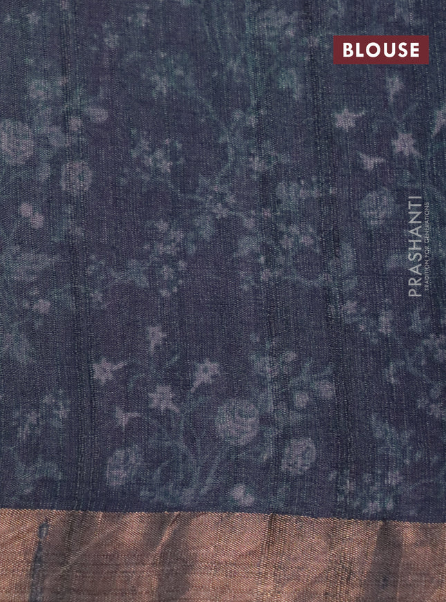 Banarasi tussar silk saree bluish grey with allover pichwai digital prints and zari woven border