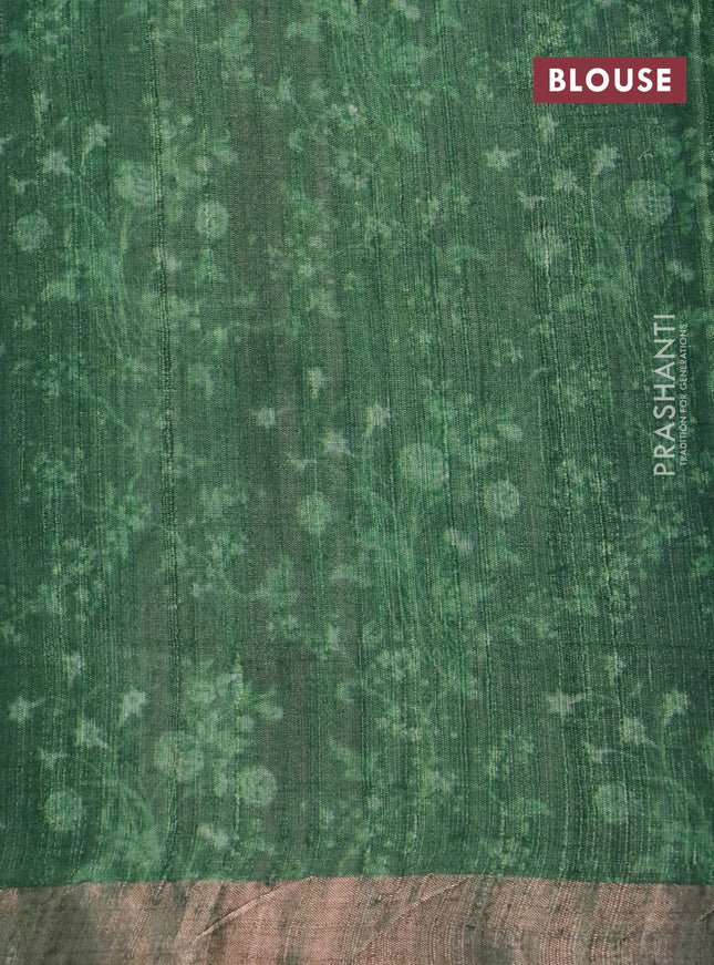 Banarasi tussar silk saree green with allover pichwai digital prints and zari woven border