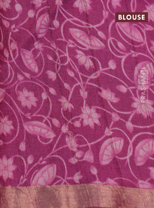 Banarasi tussar silk saree magenta pink with allover pichwai digital prints and zari woven border