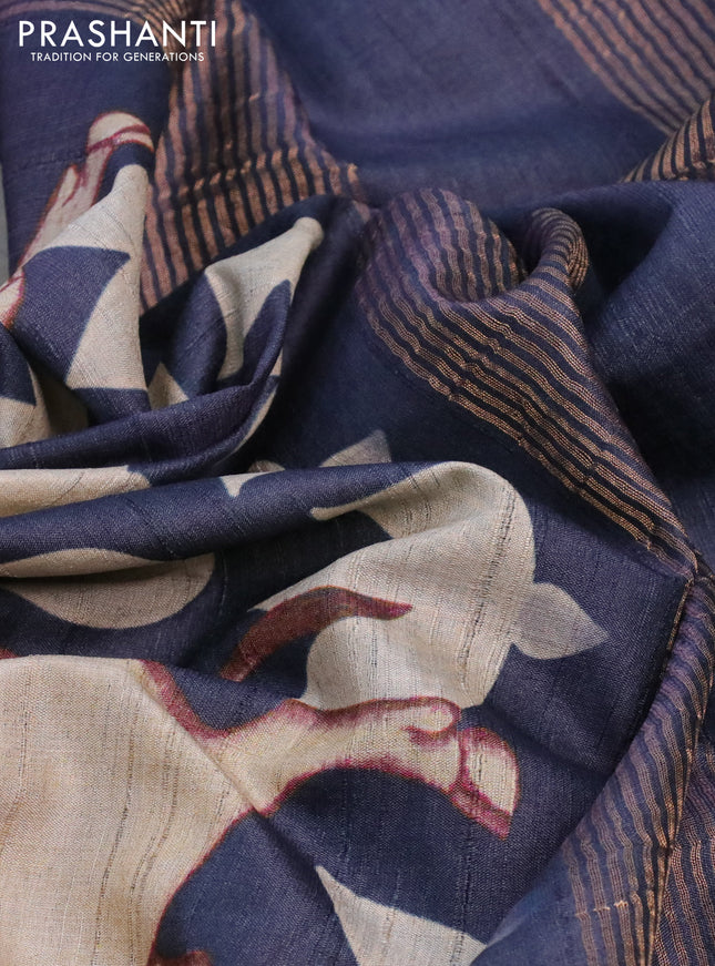 Banarasi tussar silk saree grey with allover pichwai digital prints and zari woven border