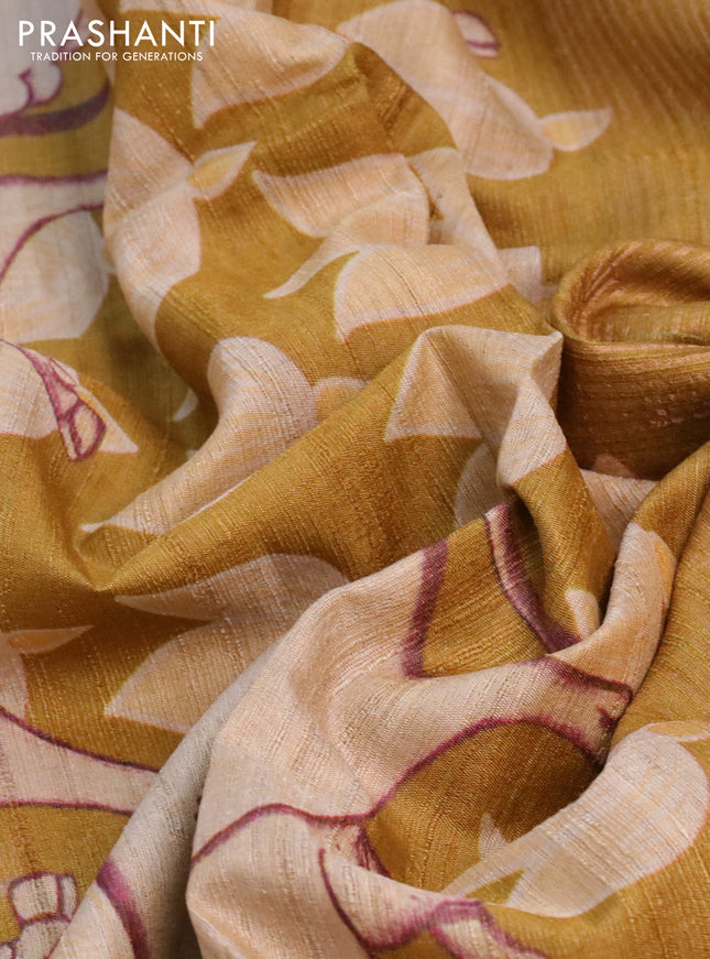 Banarasi tussar silk saree mustard yellow with allover pichwai digital prints and zari woven border
