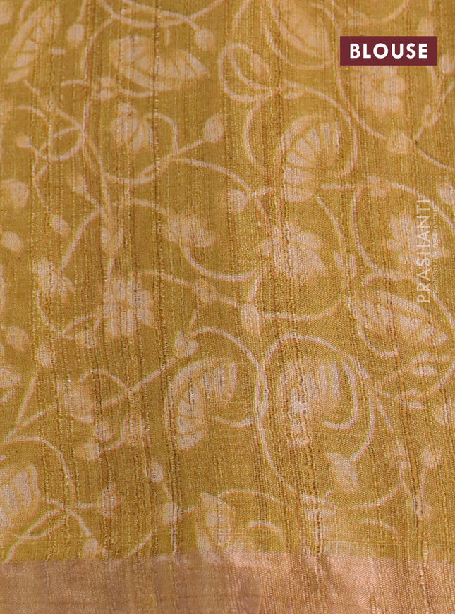 Banarasi tussar silk saree mustard yellow with allover pichwai digital prints and zari woven border