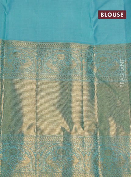 Pure kanchipuram silk saree light blue with zari woven buttas and long zari woven border