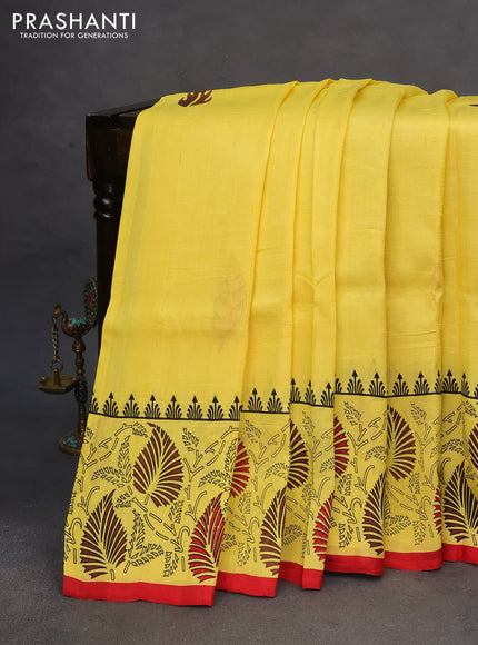 Bishnupuri silk saree yellow and red with butta prints and printed border