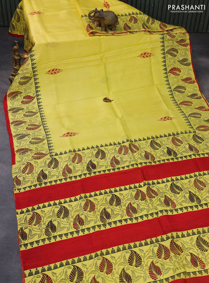 Bishnupuri silk saree yellow and red with butta prints and printed border