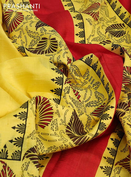 Bishnupuri silk saree yellow and red with butta prints and printed border