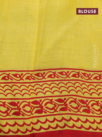 Bishnupuri silk saree yellow and red with butta prints and printed border