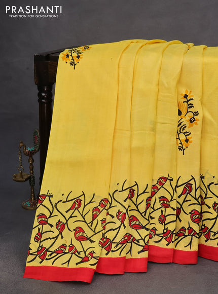 Bishnupuri silk saree yellow and red with butta prints and printed border