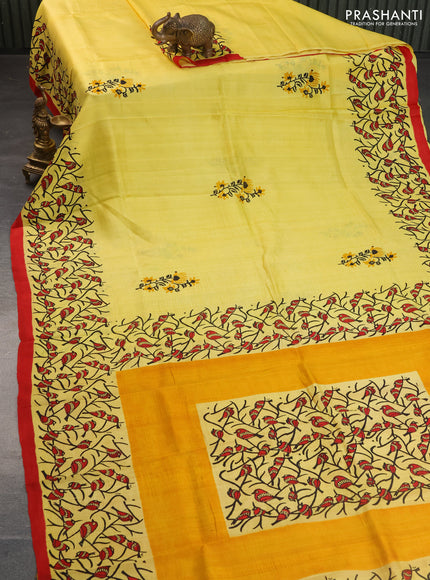 Bishnupuri silk saree yellow and red with butta prints and printed border