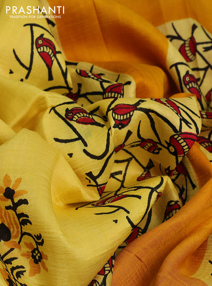 Bishnupuri silk saree yellow and red with butta prints and printed border