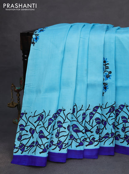 Bishnupuri silk saree light blue and blue with butta prints and printed border