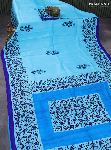 Bishnupuri silk saree light blue and blue with butta prints and printed border