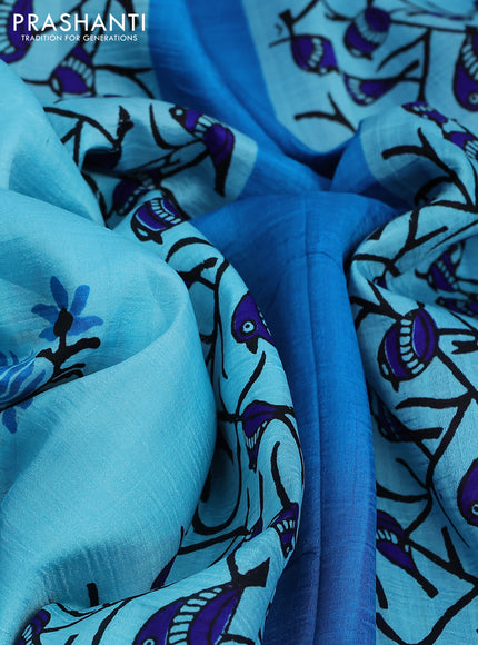 Bishnupuri silk saree light blue and blue with butta prints and printed border