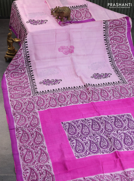 Bishnupuri silk saree light pink and lavender shade with butta prints and printed border