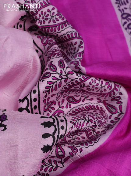 Bishnupuri silk saree light pink and lavender shade with butta prints and printed border