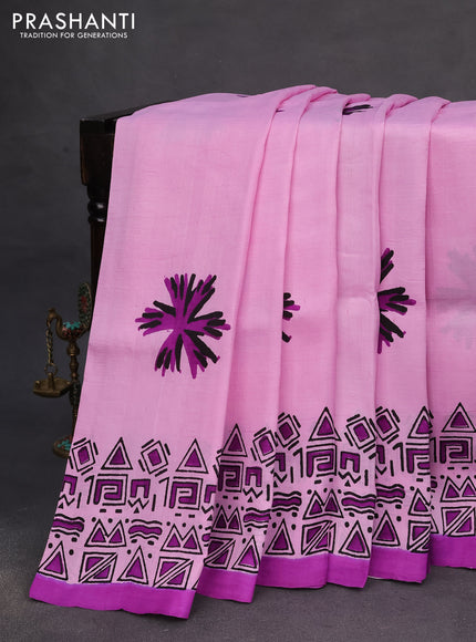 Bishnupuri silk saree lotus pink and purple with butta prints and printed border