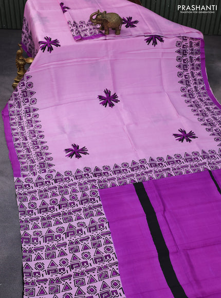 Bishnupuri silk saree lotus pink and purple with butta prints and printed border