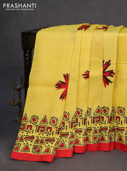 Bishnupuri silk saree yellow and red with butta prints and printed border