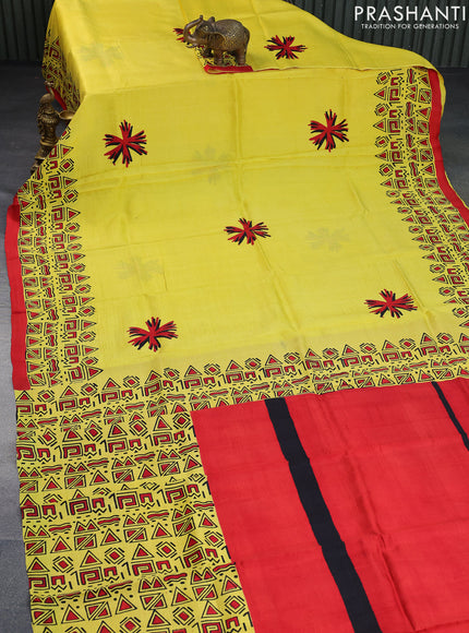 Bishnupuri silk saree yellow and red with butta prints and printed border