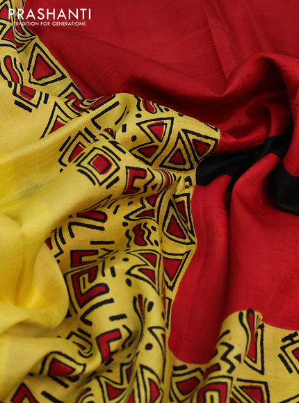 Bishnupuri silk saree yellow and red with butta prints and printed border