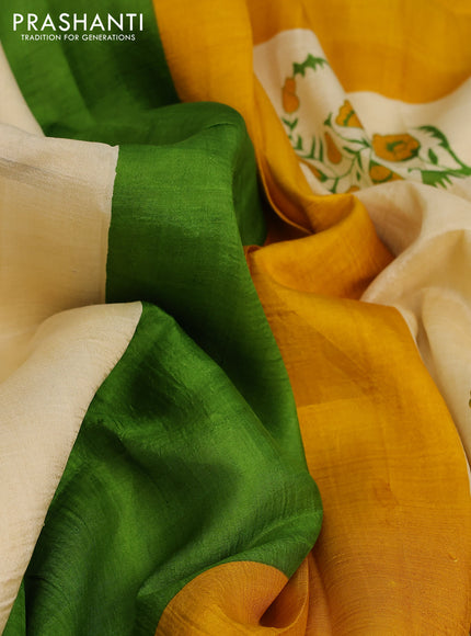 Bishnupuri silk saree cream and yellow with butta prints and printed border