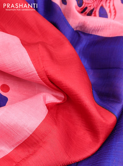 Bishnupuri silk saree peach pink and blue with butta prints and printed border