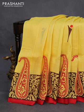 Bishnupuri silk saree yellow and brown with butta prints and printed border
