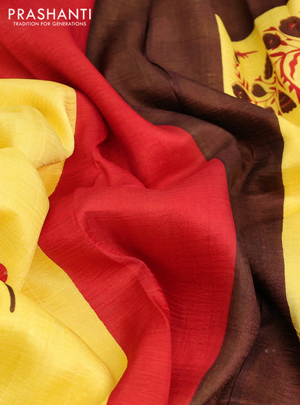 Bishnupuri silk saree yellow and brown with butta prints and printed border