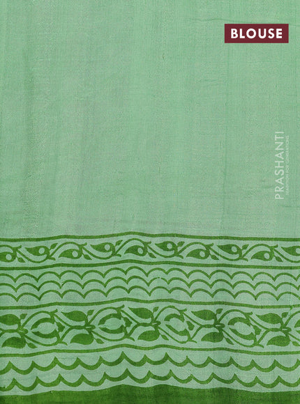 Bishnupuri silk saree pastel green and black with butta prints and printed border