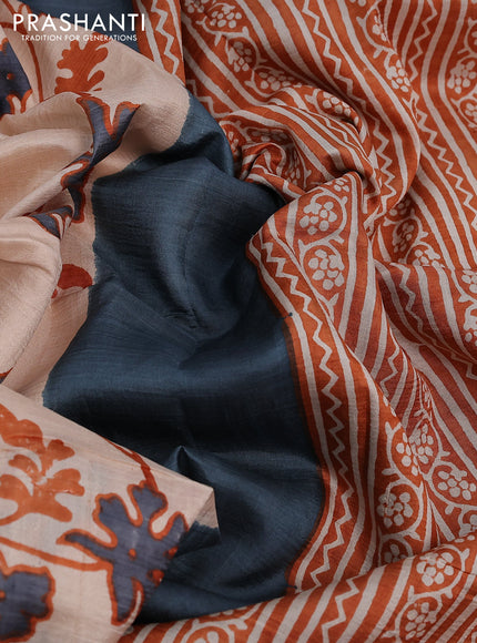 Bishnupuri silk saree beige and grey orange with floral prints and printed border