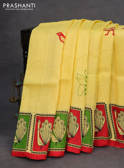 Bishnupuri silk saree yellow and green red with butta prints and printed border