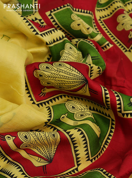 Bishnupuri silk saree yellow and green red with butta prints and printed border