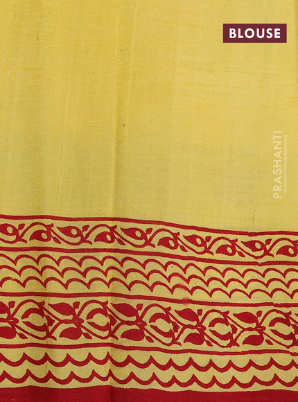 Bishnupuri silk saree yellow and green red with butta prints and printed border