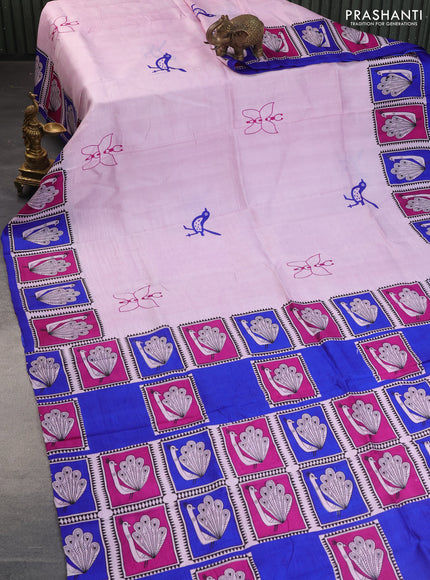Bishnupuri silk saree pastel pink and blue magenta pink with butta prints and printed border