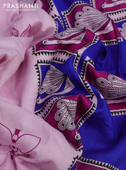 Bishnupuri silk saree pastel pink and blue magenta pink with butta prints and printed border