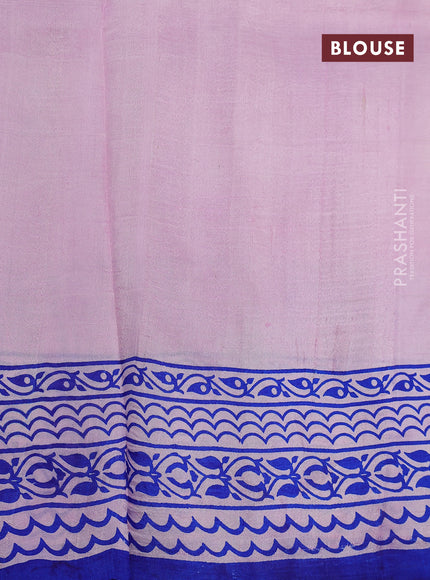 Bishnupuri silk saree pastel pink and blue magenta pink with butta prints and printed border