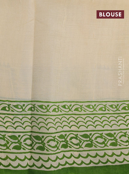 Bishnupuri silk saree cream and green mustard yellow with butta prints and printed border