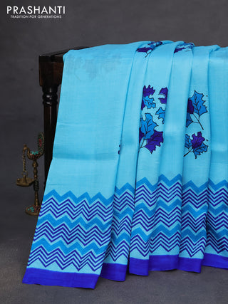 Bishnupuri silk saree light blue and blue with butta prints and printed border