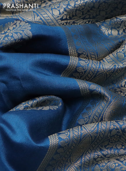 Chiniya silk saree peacock blue with allover zari weaves & buttas in borderless style