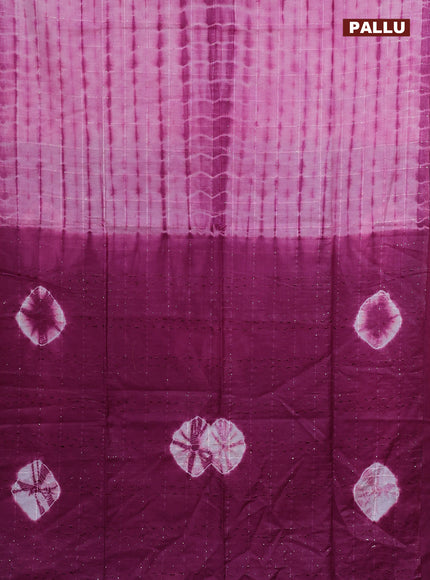Semi bamboo saree light pink and magenta pink with tie & dye prints & sequin work in borderless style