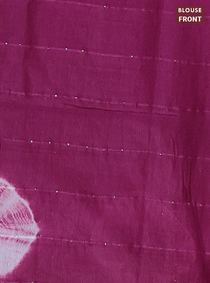Semi bamboo saree light pink and magenta pink with tie & dye prints & sequin work in borderless style