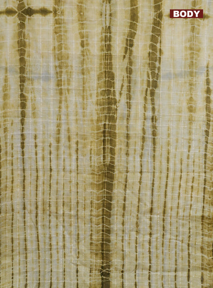 Semi bamboo saree pale yellow and mehendi green with tie & dye prints & sequin work in borderless style