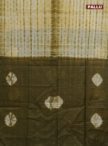 Semi bamboo saree pale yellow and mehendi green with tie & dye prints & sequin work in borderless style