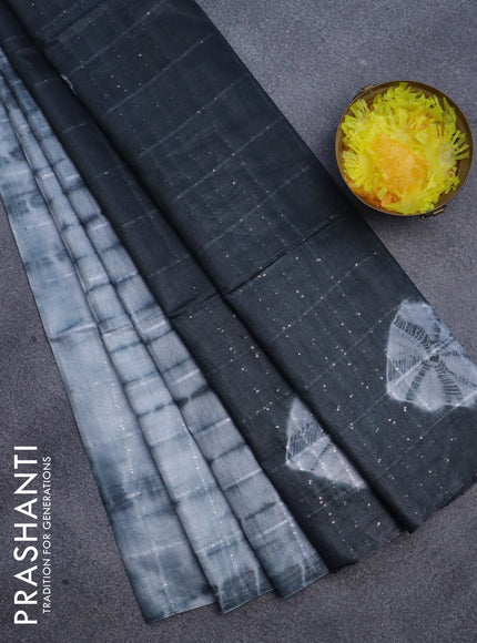 Semi bamboo saree pastel grey and elephant grey with tie & dye prints & sequin work in borderless style